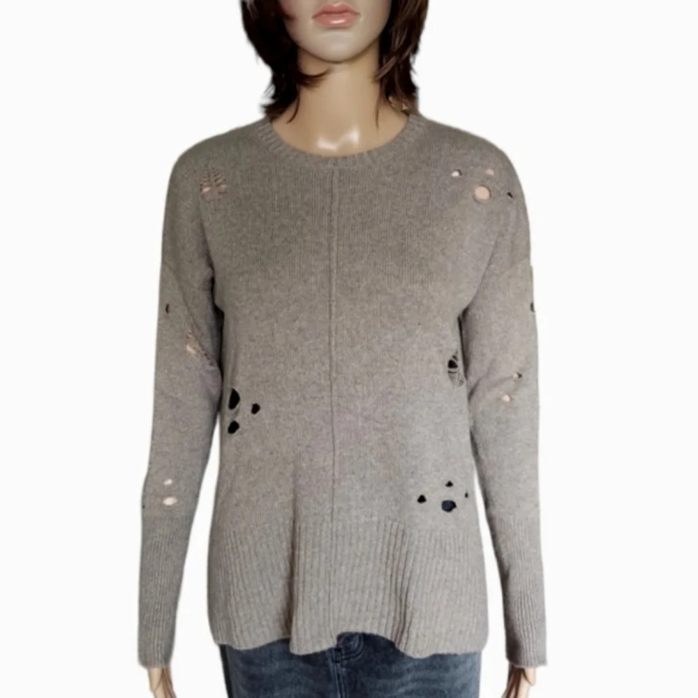 autumn cashmere Distressed Crew Neck Sweater - Picture 2 of 15